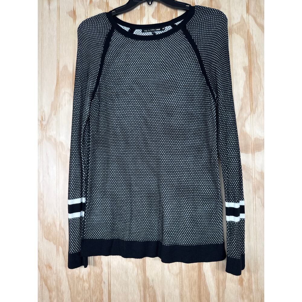 Rag & Bone Black White Waffle Knit Long Sleeve Top XS Minimalist Goth Streetwear
